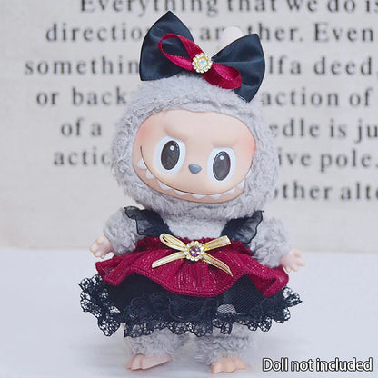 kawaiies-softtoys-plushies-kawaii-plush-Dark Lolita Ribbon Dress Labubu Doll Outfits Accessories Red 