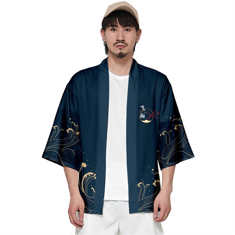 kawaiies-softtoys-plushies-kawaii-plush-Dark Navy Blood-Red Sun Cranes Unisex Kimono Kimono 