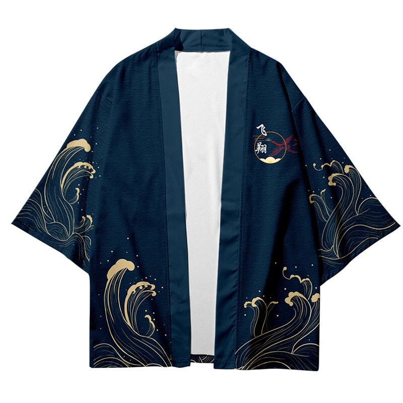kawaiies-softtoys-plushies-kawaii-plush-Dark Navy Blood-Red Sun Cranes Unisex Kimono Kimono 