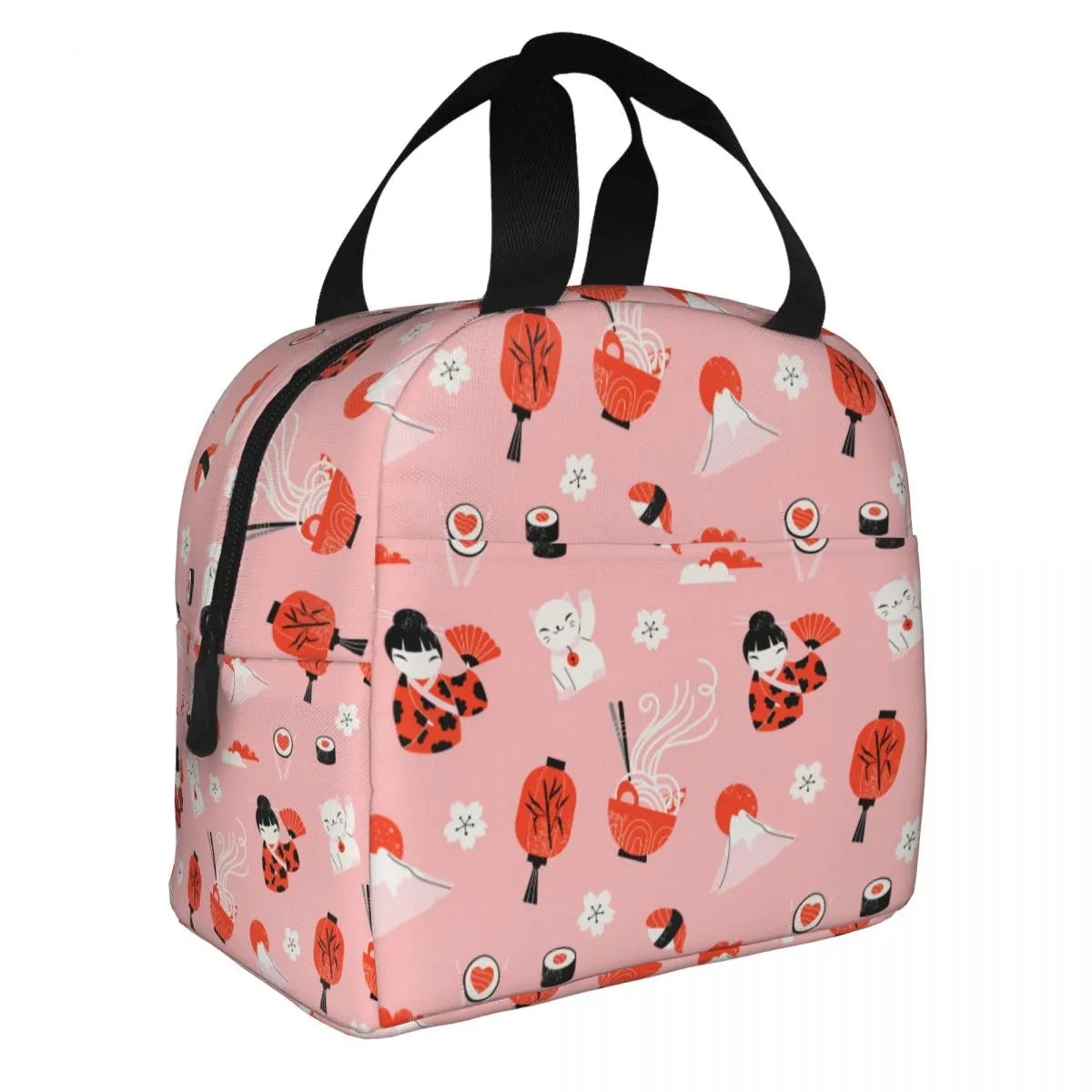 kawaiies-softtoys-plushies-kawaii-plush-Dozens of Japanese Kokeshi Doll Lunch Bag | NEW Bag Pink 