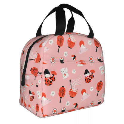 kawaiies-softtoys-plushies-kawaii-plush-Dozens of Japanese Kokeshi Doll Lunch Bag | NEW Bag Pink 