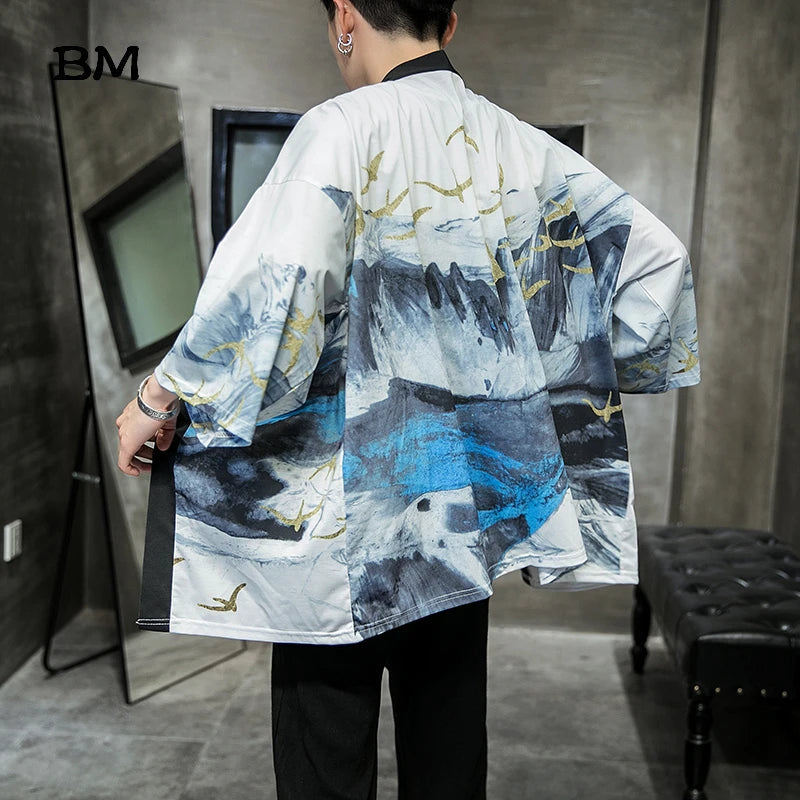kawaiies-softtoys-plushies-kawaii-plush-Dragon and Mountain Waves Men Kimono Kimono Moutain Blue Sea M 