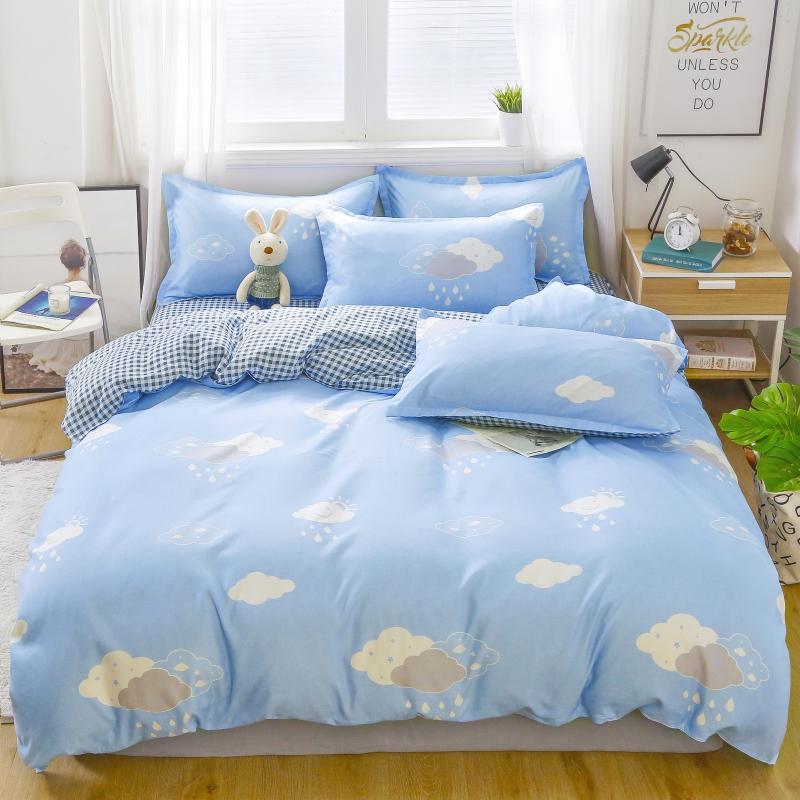 kawaiies-softtoys-plushies-kawaii-plush-Dreamy Blue Clouds Checked 120gsm Polyester Bedding Set Bedding Sets Single 