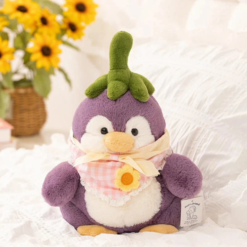 kawaiies-softtoys-plushies-kawaii-plush-Eggplant Purple Penguin Plushie Soft toy Flower 25cm 