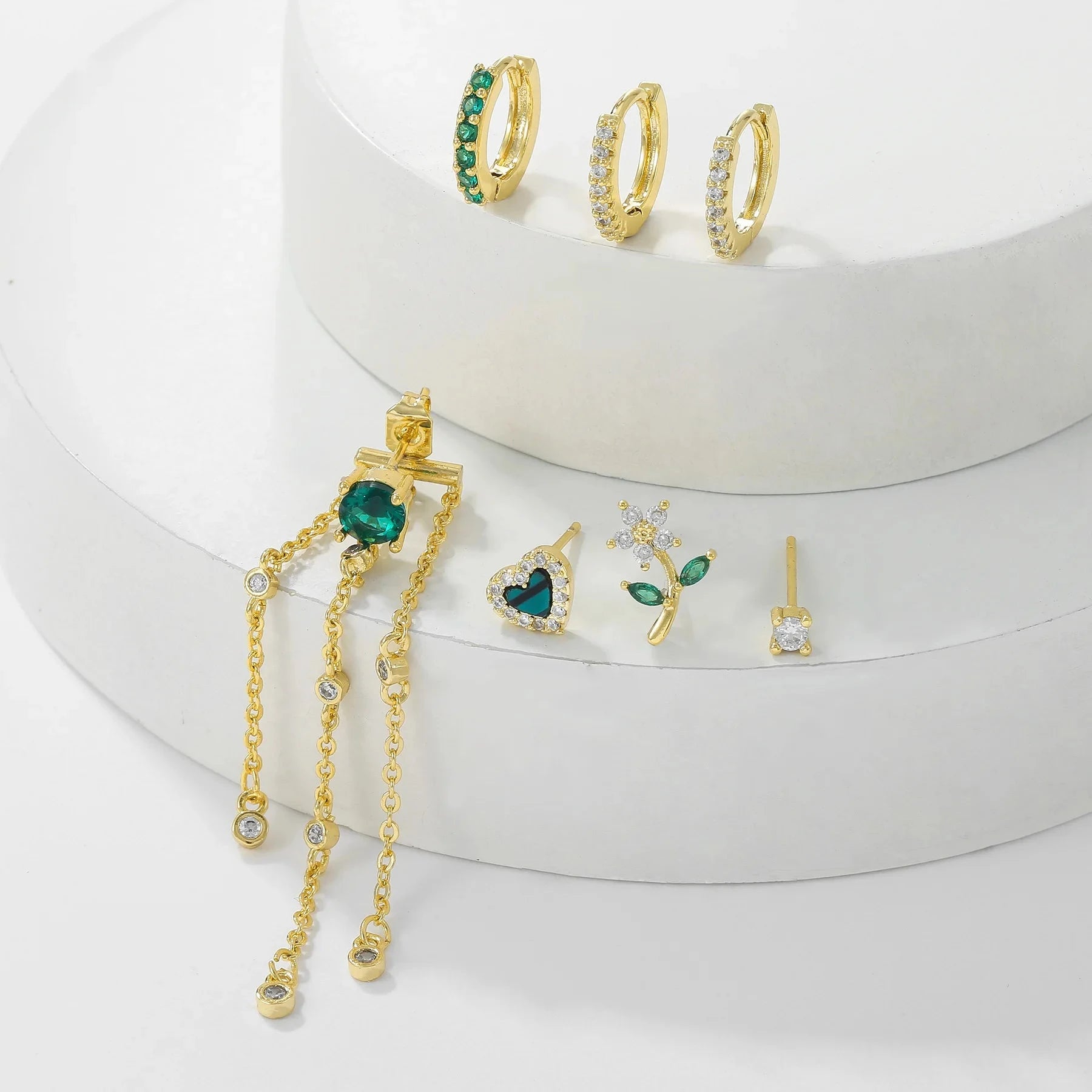 kawaiies-softtoys-plushies-kawaii-plush-Emerald Bloom 18k Gold-Plated Earring Set Jewelry 