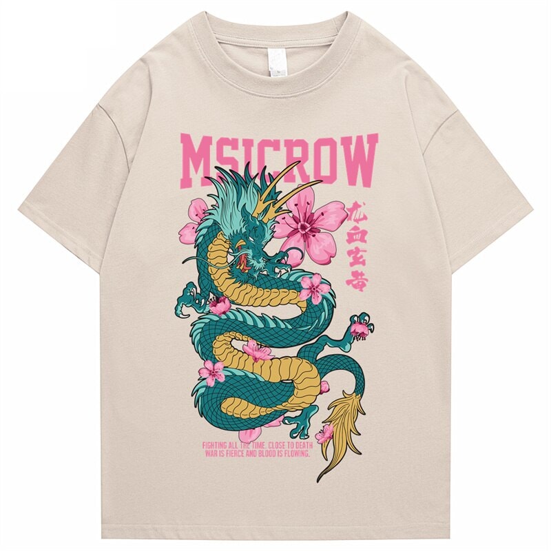 kawaiies-softtoys-plushies-kawaii-plush-Emerald Dragon Pink Sakura Unisex Cotton Tee | NEW Apparel Cream S 
