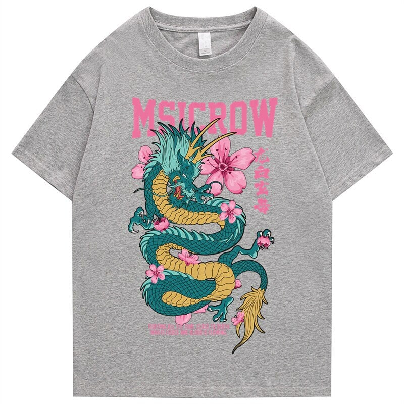 kawaiies-softtoys-plushies-kawaii-plush-Emerald Dragon Pink Sakura Unisex Cotton Tee | NEW Apparel Gray S 