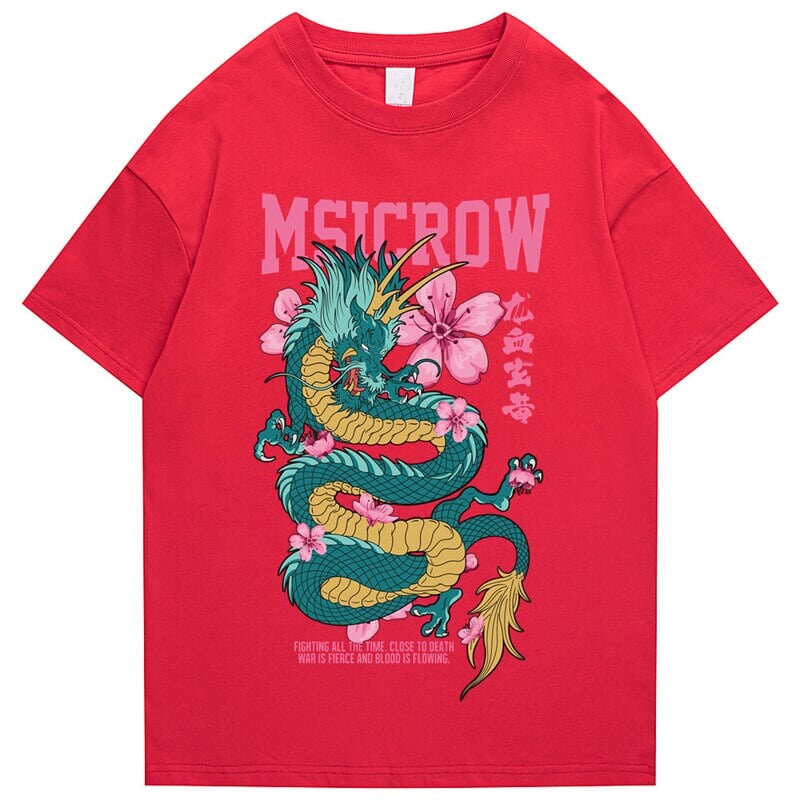kawaiies-softtoys-plushies-kawaii-plush-Emerald Dragon Pink Sakura Unisex Cotton Tee | NEW Apparel Red S 