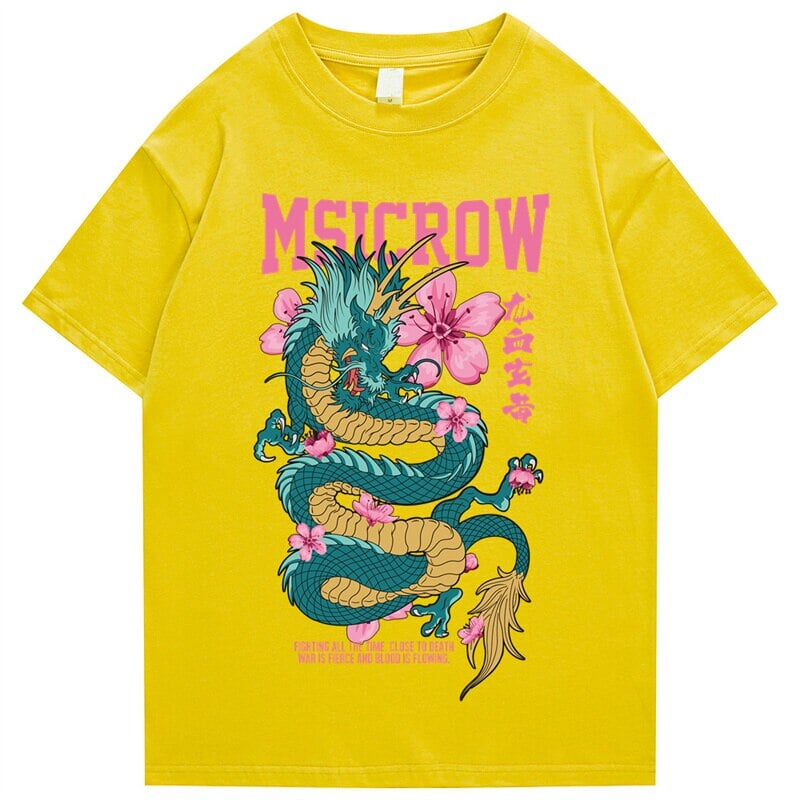 kawaiies-softtoys-plushies-kawaii-plush-Emerald Dragon Pink Sakura Unisex Cotton Tee | NEW Apparel Yellow S 