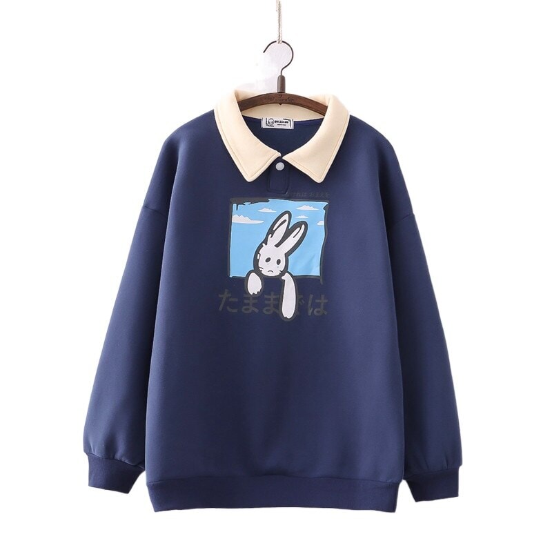 kawaiies-softtoys-plushies-kawaii-plush-Farewell Bunny Polo Sweatshirt Sweatshirt Navy 