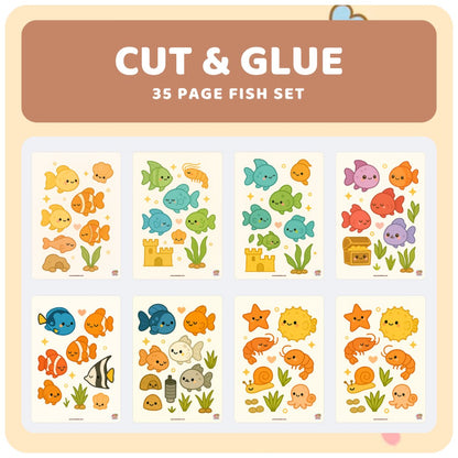 kawaiies-softtoys-plushies-kawaii-plush-Fish Tank Cut & Glue Activity – Kawaii Printable Craft for Kids (35 Pages) Cut & Glue 