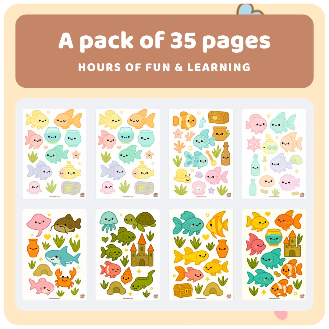 kawaiies-softtoys-plushies-kawaii-plush-Fish Tank Cut & Glue Activity – Kawaii Printable Craft for Kids (35 Pages) Cut & Glue 