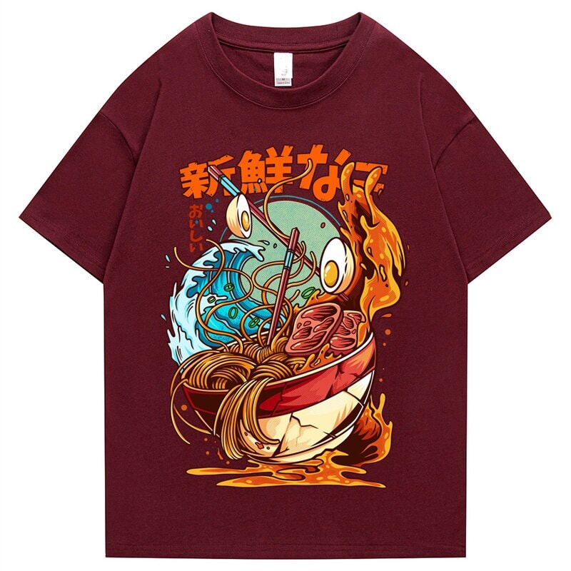 kawaiies-softtoys-plushies-kawaii-plush-Flaming Hot Wagyu Ramen Unisex Cotton Tee Apparel Rouge S 