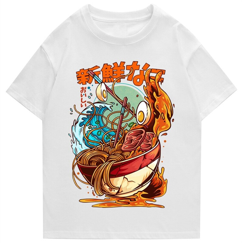 kawaiies-softtoys-plushies-kawaii-plush-Flaming Hot Wagyu Ramen Unisex Cotton Tee Apparel White S 