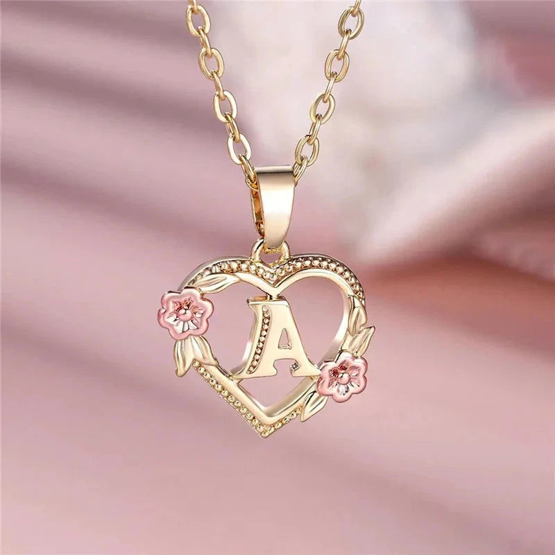 kawaiies-softtoys-plushies-kawaii-plush-Flora Heart Initial Gold Women's Necklace Jewelry A 