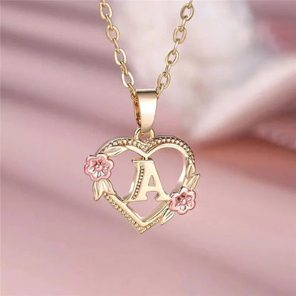 kawaiies-softtoys-plushies-kawaii-plush-Flora Heart Initial Gold Women's Necklace Jewelry A 