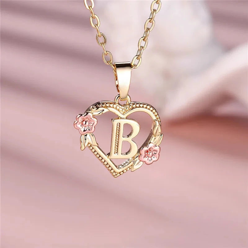 kawaiies-softtoys-plushies-kawaii-plush-Flora Heart Initial Gold Women's Necklace Jewelry B 
