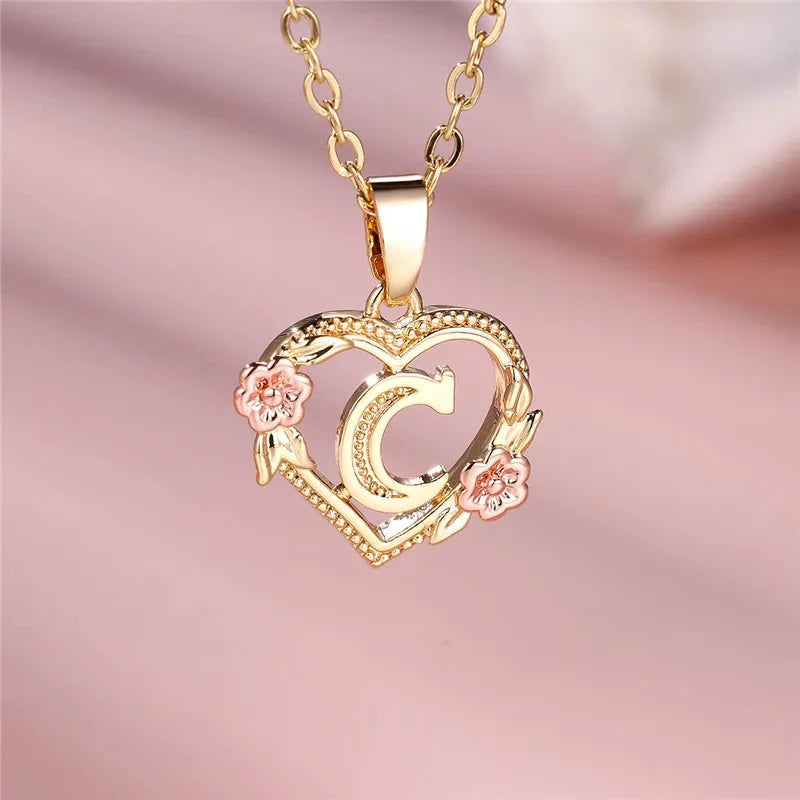 kawaiies-softtoys-plushies-kawaii-plush-Flora Heart Initial Gold Women's Necklace Jewelry C 