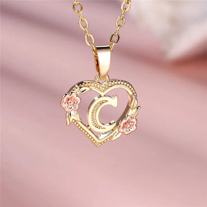 kawaiies-softtoys-plushies-kawaii-plush-Flora Heart Initial Gold Women's Necklace Jewelry C 