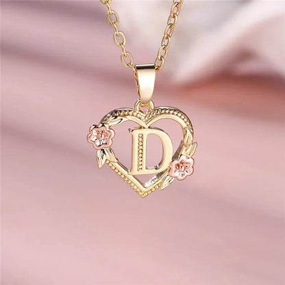 kawaiies-softtoys-plushies-kawaii-plush-Flora Heart Initial Gold Women's Necklace Jewelry D 