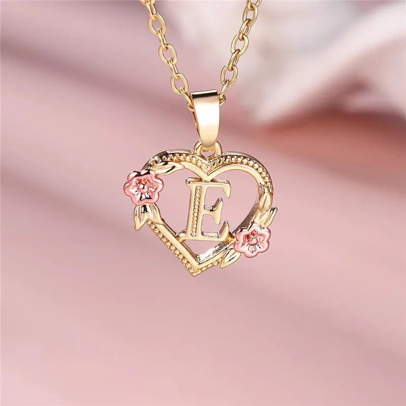 kawaiies-softtoys-plushies-kawaii-plush-Flora Heart Initial Gold Women's Necklace Jewelry E 