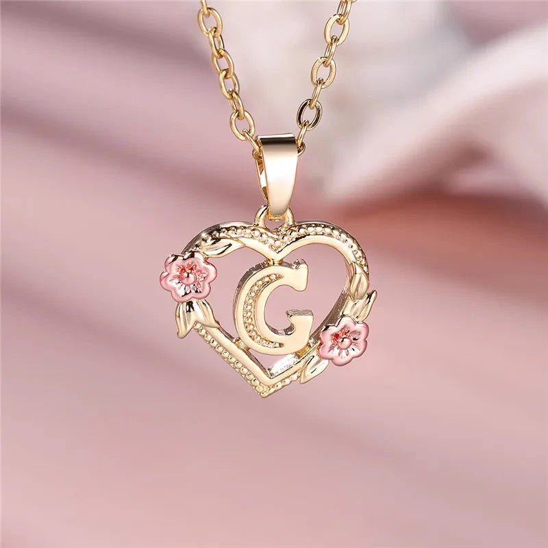kawaiies-softtoys-plushies-kawaii-plush-Flora Heart Initial Gold Women's Necklace Jewelry G 