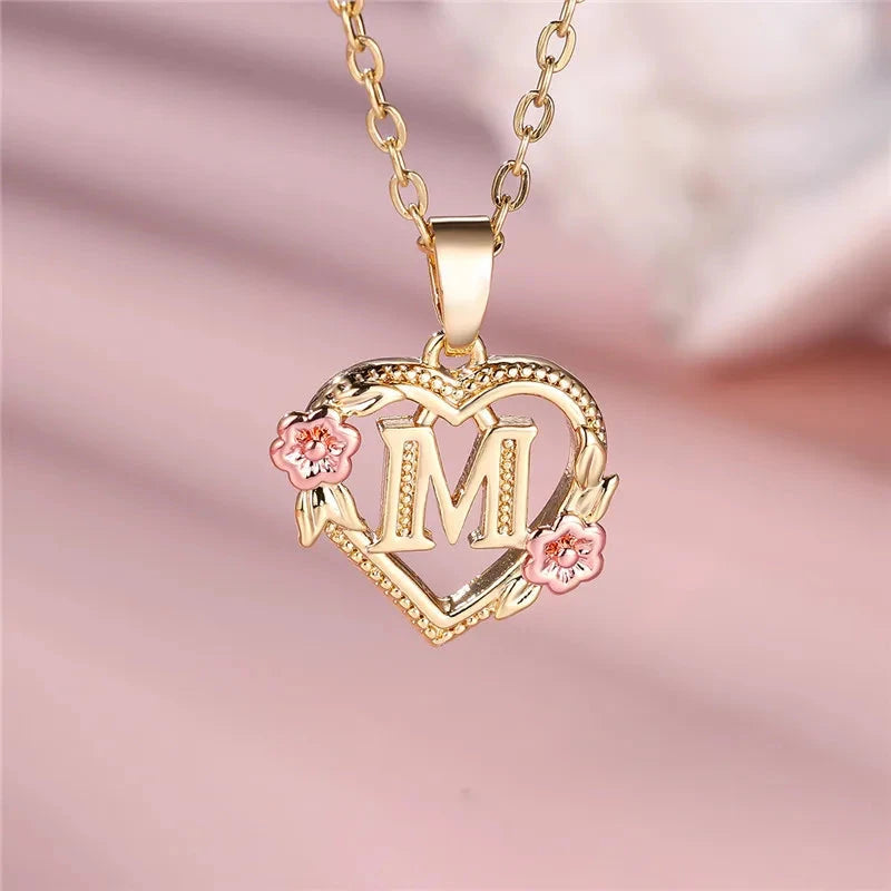 kawaiies-softtoys-plushies-kawaii-plush-Flora Heart Initial Gold Women's Necklace Jewelry M 