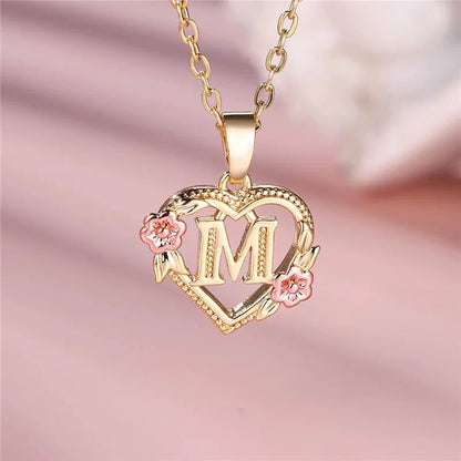kawaiies-softtoys-plushies-kawaii-plush-Flora Heart Initial Gold Women's Necklace Jewelry M 
