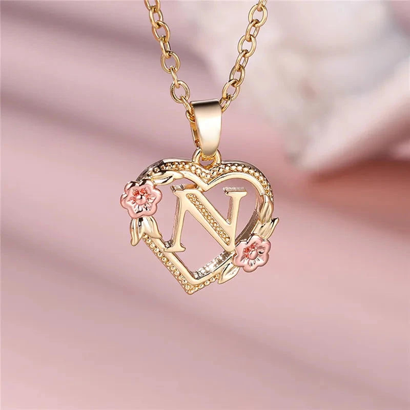 kawaiies-softtoys-plushies-kawaii-plush-Flora Heart Initial Gold Women's Necklace Jewelry N 