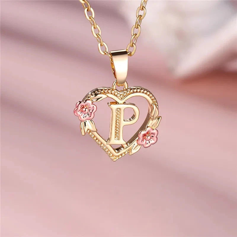 kawaiies-softtoys-plushies-kawaii-plush-Flora Heart Initial Gold Women's Necklace Jewelry P 
