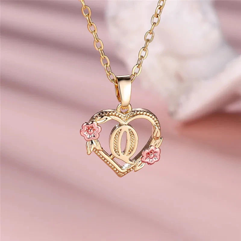 kawaiies-softtoys-plushies-kawaii-plush-Flora Heart Initial Gold Women's Necklace Jewelry Q 