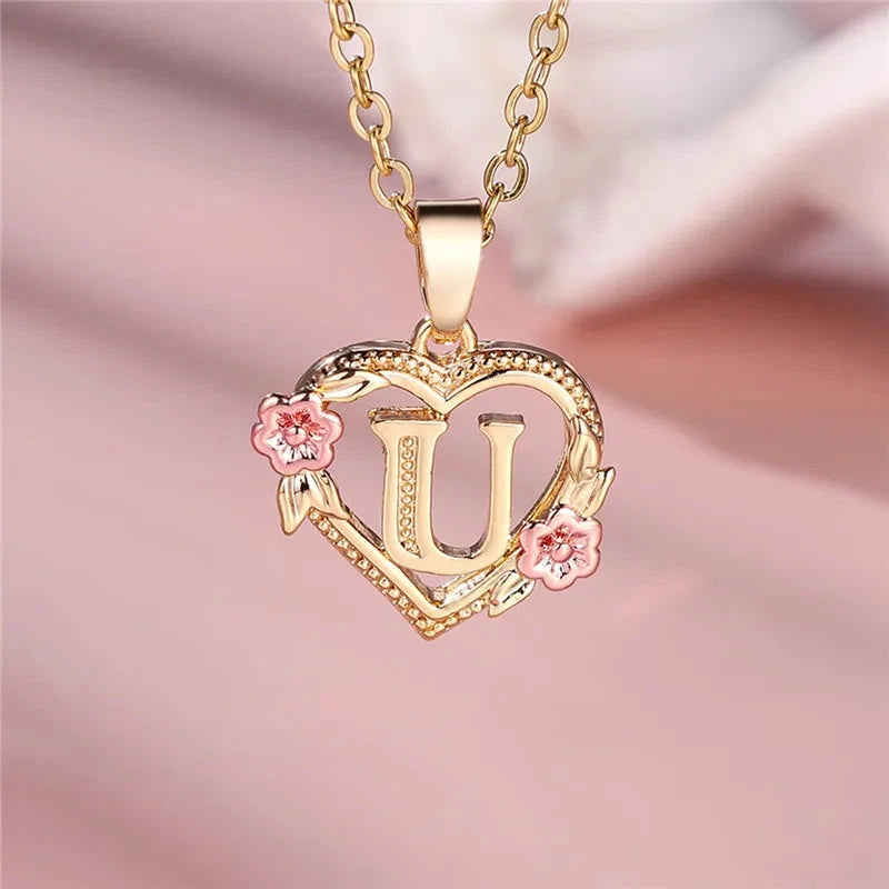 kawaiies-softtoys-plushies-kawaii-plush-Flora Heart Initial Gold Women's Necklace Jewelry U 