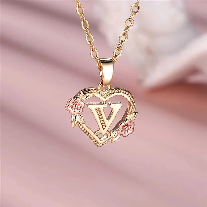kawaiies-softtoys-plushies-kawaii-plush-Flora Heart Initial Gold Women's Necklace Jewelry V 