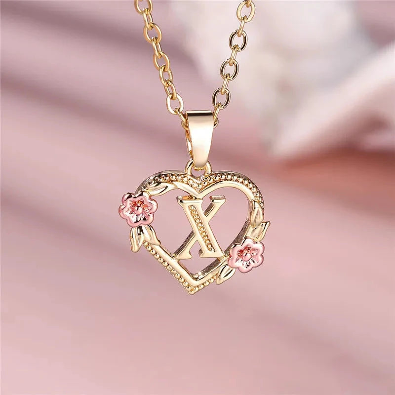 kawaiies-softtoys-plushies-kawaii-plush-Flora Heart Initial Gold Women's Necklace Jewelry X 