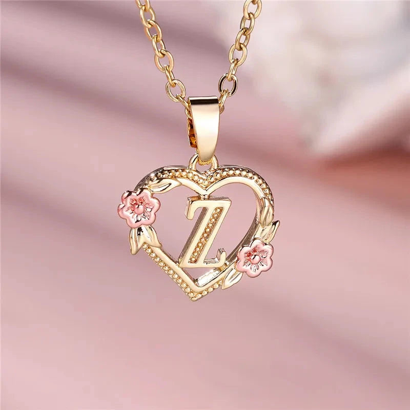 kawaiies-softtoys-plushies-kawaii-plush-Flora Heart Initial Gold Women's Necklace Jewelry Z 