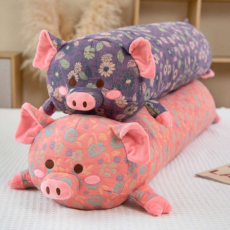 kawaiies-softtoys-plushies-kawaii-plush-Floral Embroidered Pig Long Snuggle Buddy Soft toy 