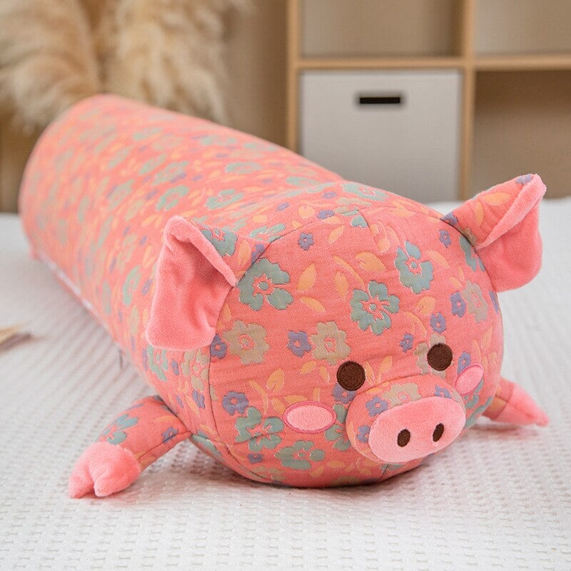 kawaiies-softtoys-plushies-kawaii-plush-Floral Embroidered Pig Long Snuggle Buddy Soft toy Pink 43in / 110cm 