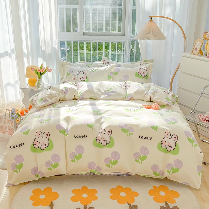 kawaiies-softtoys-plushies-kawaii-plush-Floral Fruity Bunny 120gsm Polyester Bedding Set | NEW Bedding Sets Flowers Single 