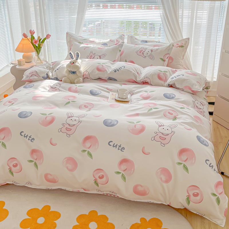 kawaiies-softtoys-plushies-kawaii-plush-Floral Fruity Bunny 120gsm Polyester Bedding Set | NEW Bedding Sets Fruits Single 