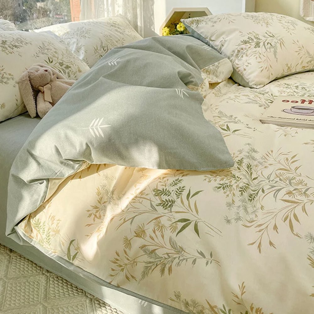 kawaiies-softtoys-plushies-kawaii-plush-Floral Sage Green & Cream Botanical Print Bedding Set Home Decor 