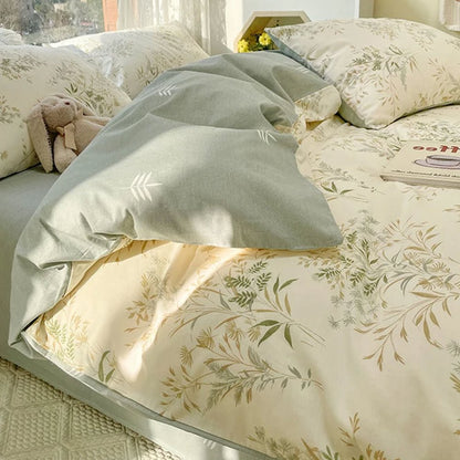kawaiies-softtoys-plushies-kawaii-plush-Floral Sage Green & Cream Botanical Print Bedding Set Home Decor 