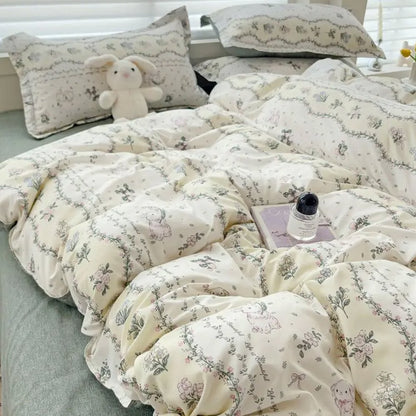 kawaiies-softtoys-plushies-kawaii-plush-Floral Sage Green & Cream Botanical Print Bedding Set Home Decor 