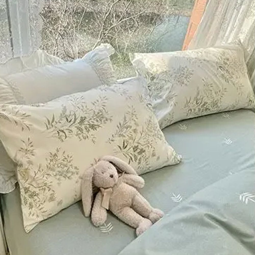 kawaiies-softtoys-plushies-kawaii-plush-Floral Sage Green & Cream Botanical Print Bedding Set Home Decor 