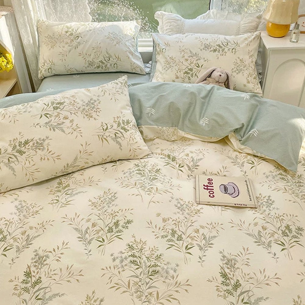 kawaiies-softtoys-plushies-kawaii-plush-Floral Sage Green & Cream Botanical Print Bedding Set Home Decor 