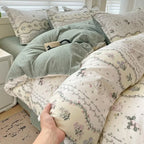 kawaiies-softtoys-plushies-kawaii-plush-Floral Sage Green & Cream Botanical Print Bedding Set Home Decor 
