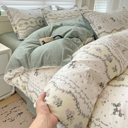 kawaiies-softtoys-plushies-kawaii-plush-Floral Sage Green & Cream Botanical Print Bedding Set Home Decor 