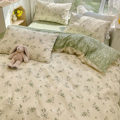 kawaiies-softtoys-plushies-kawaii-plush-Floral Sage Green & Cream Botanical Print Bedding Set Home Decor 
