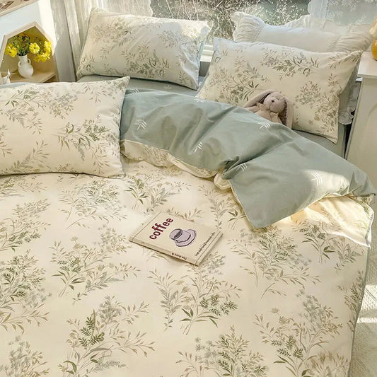 kawaiies-softtoys-plushies-kawaii-plush-Floral Sage Green & Cream Botanical Print Bedding Set Home Decor Flowers Twin 