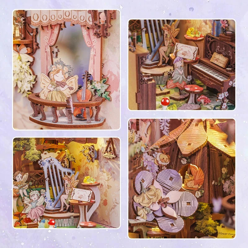 kawaiies-softtoys-plushies-kawaii-plush-Flower Forest Concert Wooden Bookshelf Nook Kit Wooden Kit 