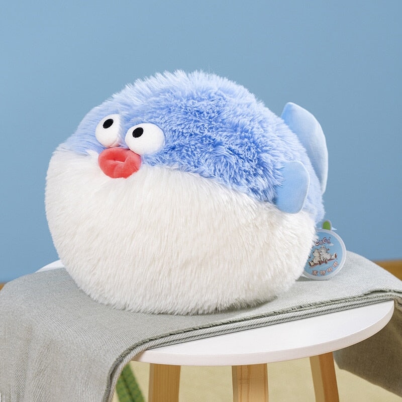 kawaiies-softtoys-plushies-kawaii-plush-Fluffy Blue Pink Puffer Fish Plushie | NEW Soft toy Blue 35cm 